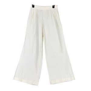 Marisa Baratelli Silk Pants Size 8 Cream Wide Leg Flowy Y2K Luxe Thai Minimalist